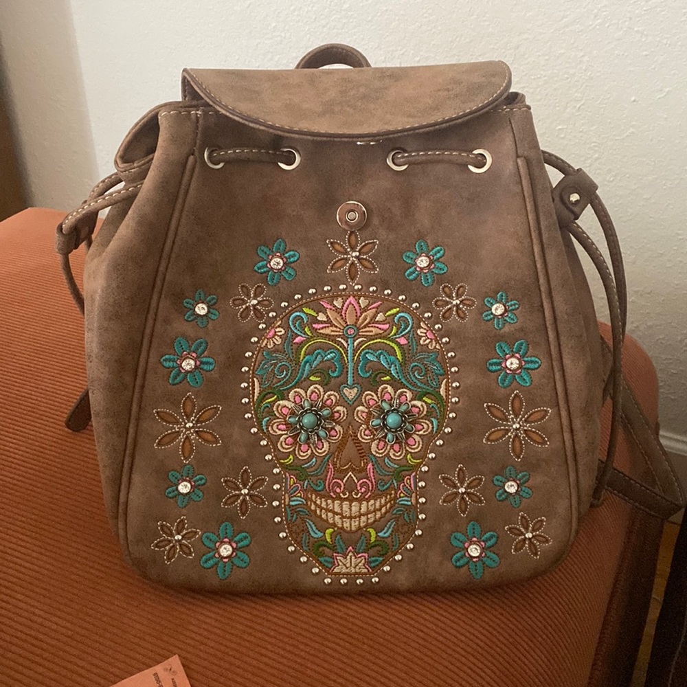 Brand new all suede leather day of the dead bag